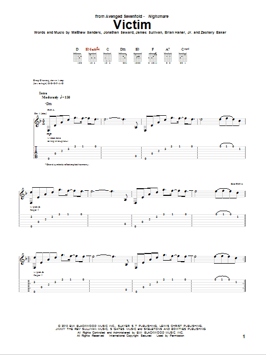 Avenged Sevenfold Victim Sheet Music Notes & Chords for Bass Guitar Tab - Download or Print PDF