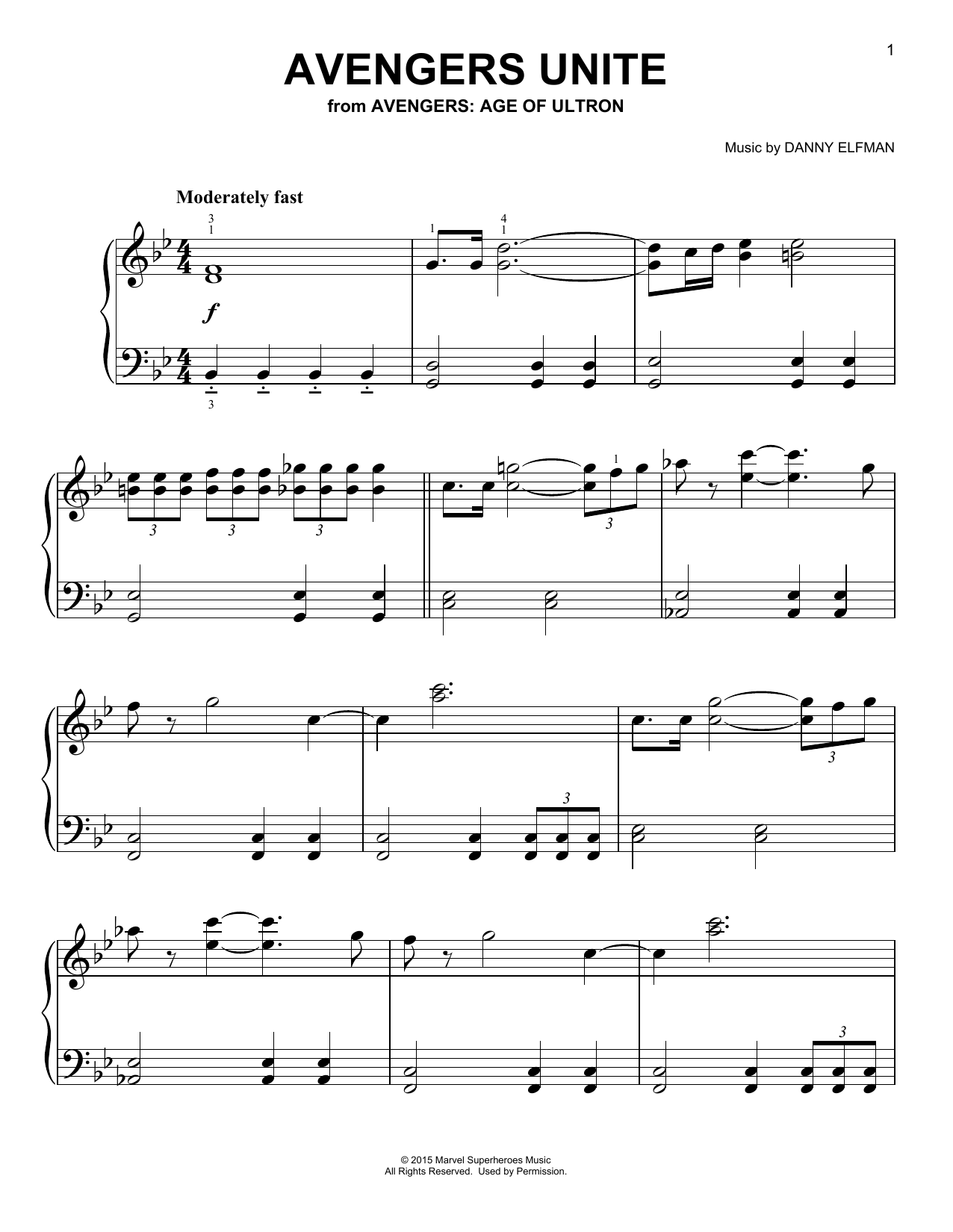 Danny Elfman Avengers Unite From Avengers Age Of Ultron Sheet