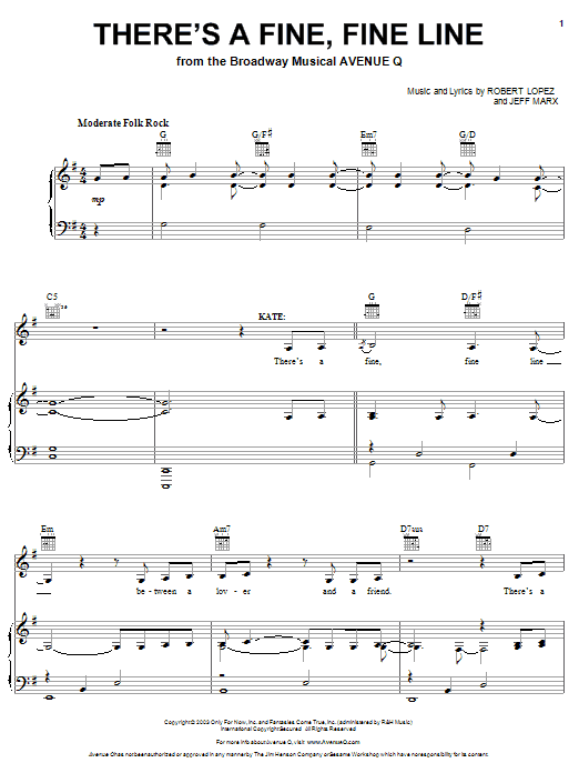 Avenue Q There's A Fine, Fine Line Sheet Music Notes & Chords for Piano & Vocal - Download or Print PDF