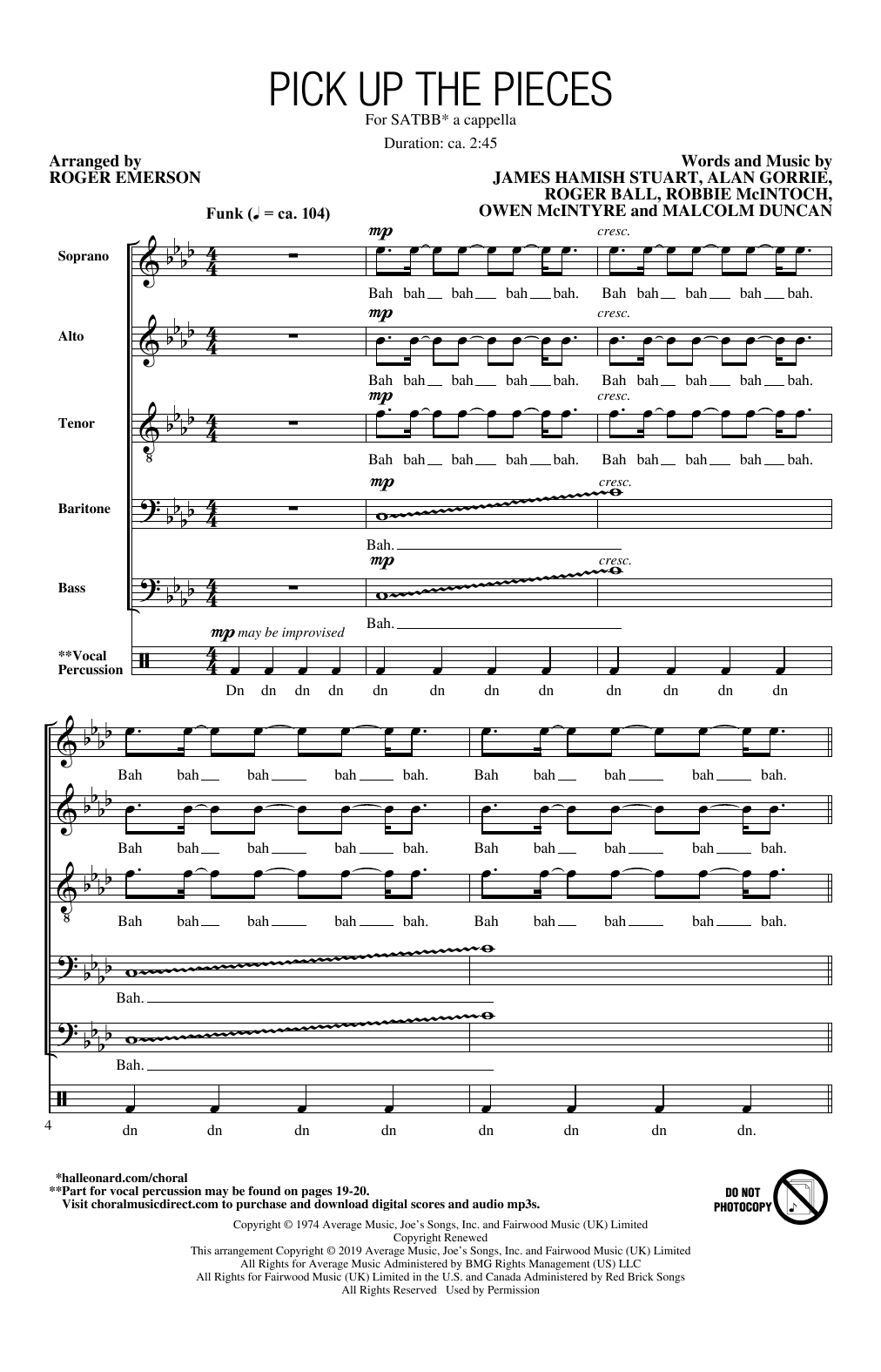 Average White Band Pick Up The Pieces (arr. Roger Emerson) Sheet Music Notes & Chords for SATB Choir - Download or Print PDF
