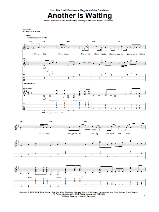 Avett Brothers Another Is Waiting Sheet Music Notes & Chords for Guitar Tab - Download or Print PDF