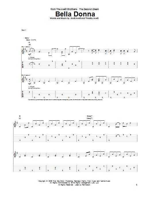 Avett Brothers Bella Donna Sheet Music Notes & Chords for Guitar Tab - Download or Print PDF