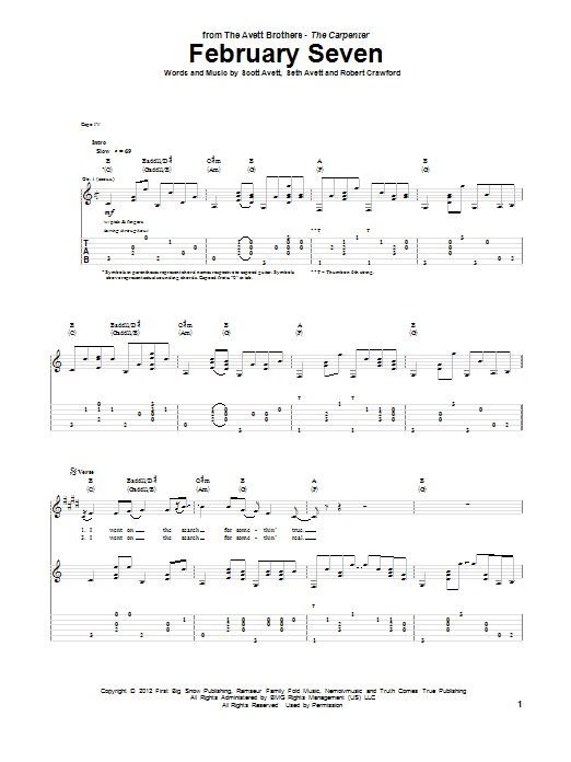 Avett Brothers February Seven Sheet Music Notes & Chords for Guitar Tab - Download or Print PDF