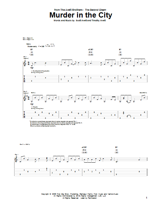 Avett Brothers Murder In The City Sheet Music Notes & Chords for Guitar Tab - Download or Print PDF