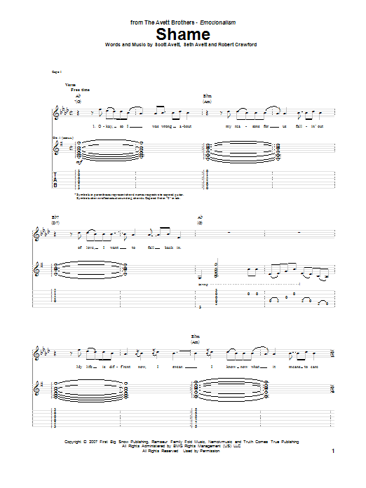 Avett Brothers Shame Sheet Music Notes & Chords for Guitar Tab - Download or Print PDF Avett Brothers Shame Sheet Music Notes & Chords for Guitar Tab - Download or Print PDF