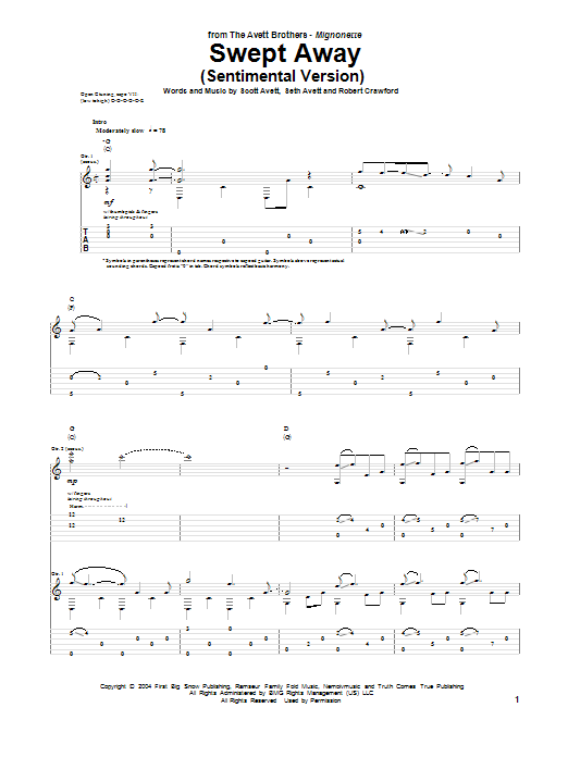 Avett Brothers Swept Away Sheet Music Notes & Chords for Guitar Tab - Download or Print PDF