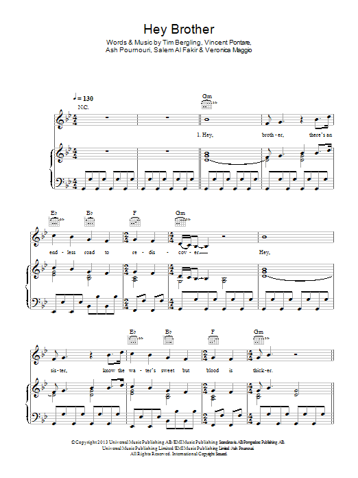 Avicii Hey Brother Sheet Music Notes & Chords for Keyboard - Download or Print PDF