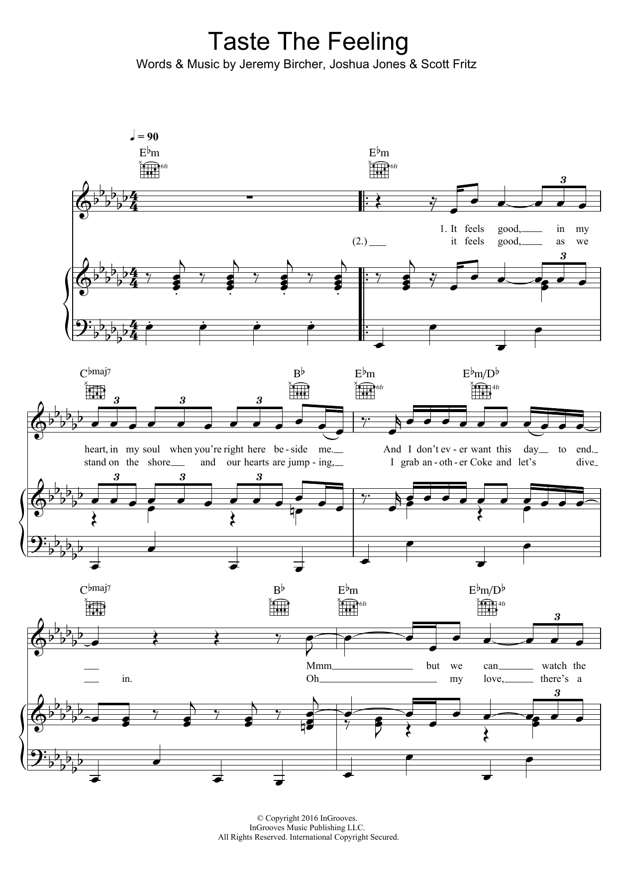 Avicii Taste The Feeling (featuring Conrad Sewell) Sheet Music Notes & Chords for Piano, Vocal & Guitar (Right-Hand Melody) - Download or Print PDF