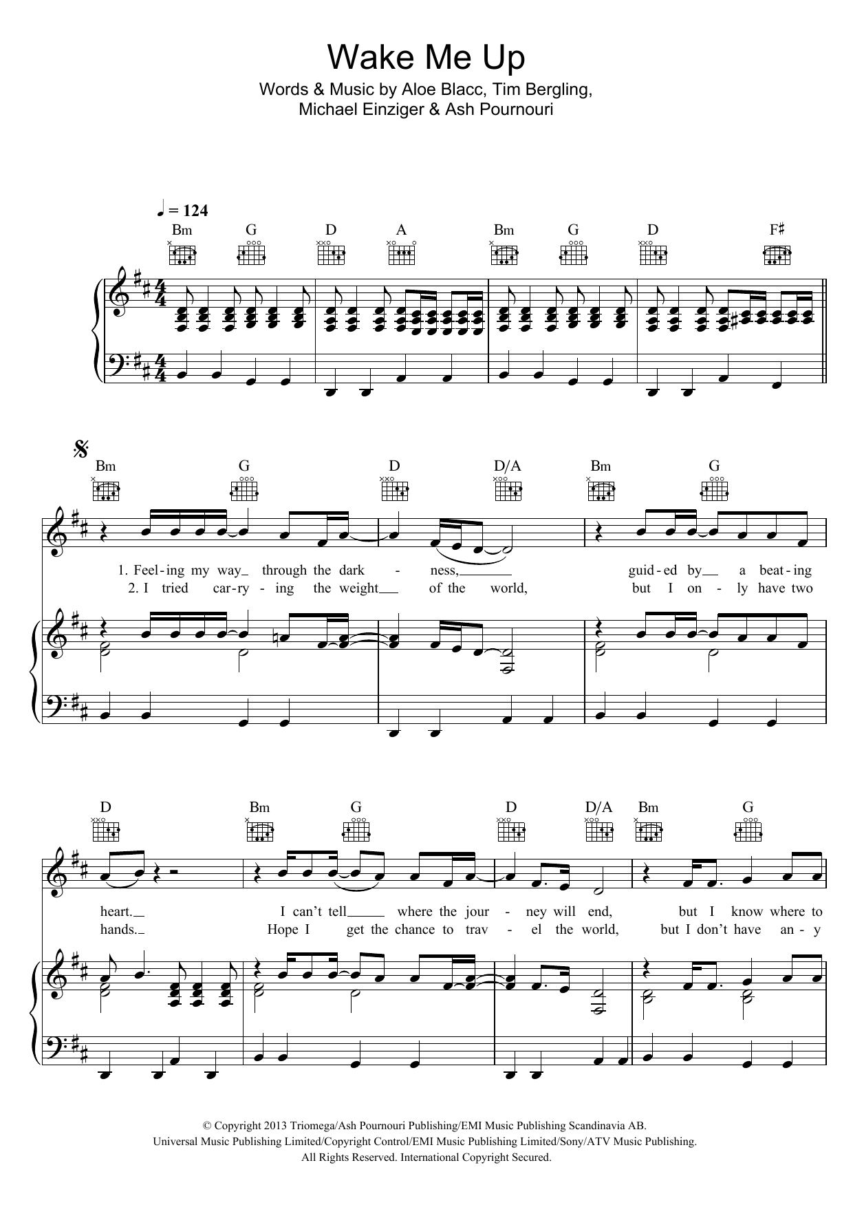 Avicii Wake Me Up Sheet Music Notes & Chords for Piano, Vocal & Guitar - Download or Print PDF