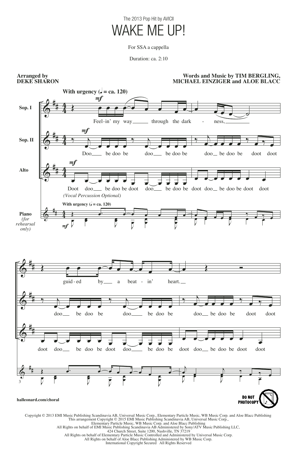 Avicii Wake Me Up! (arr. Deke Sharon) Sheet Music Notes & Chords for SSA - Download or Print PDF