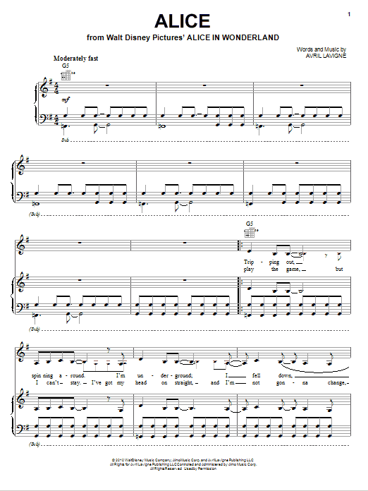 Avril Lavigne Alice Sheet Music Notes & Chords for Easy Piano - Download or Print PDF