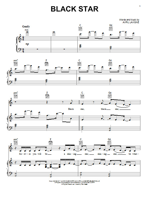 Avril Lavigne Black Star Sheet Music Notes & Chords for Piano, Vocal & Guitar (Right-Hand Melody) - Download or Print PDF