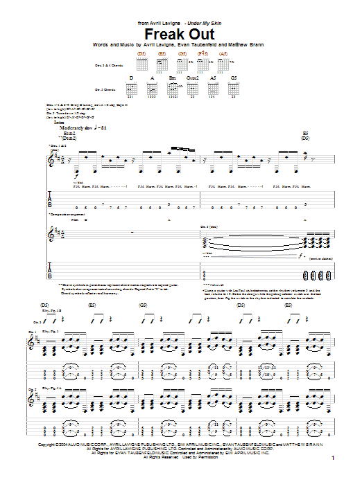 Avril Lavigne Freak Out Sheet Music Notes & Chords for Guitar Tab - Download or Print PDF