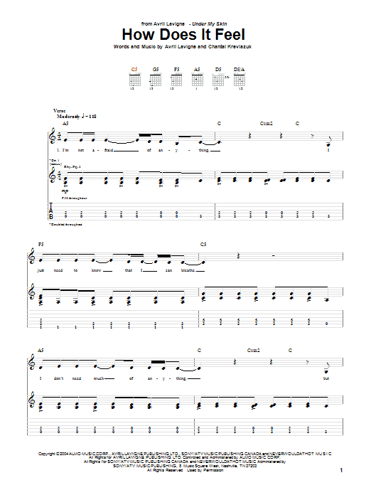 Avril Lavigne How Does It Feel Sheet Music Notes & Chords for Guitar Tab - Download or Print PDF