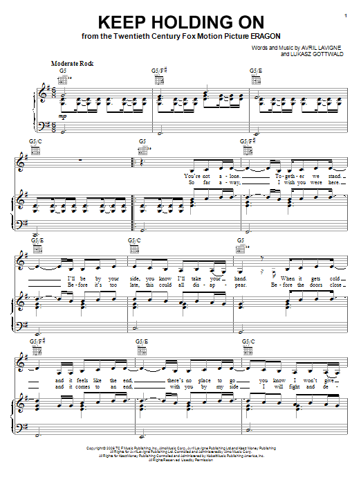 Avril Lavigne Keep Holding On Sheet Music Notes & Chords for Lead Sheet / Fake Book - Download or Print PDF