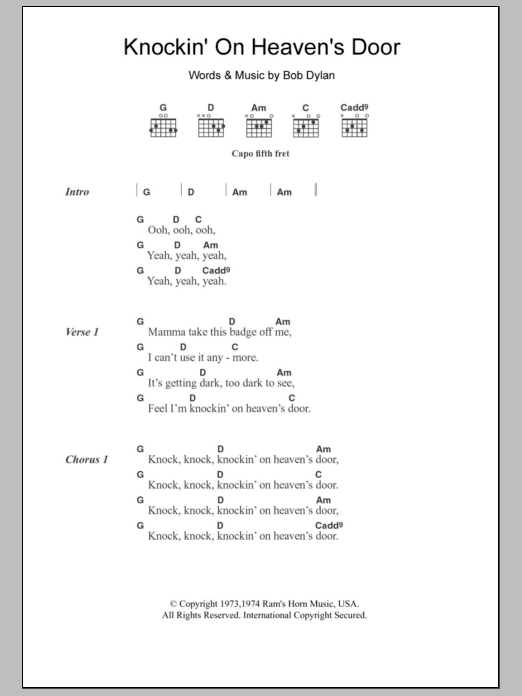 Avril Lavigne Knockin' On Heaven's Door Sheet Music Notes & Chords for Guitar Chords/Lyrics - Download or Print PDF