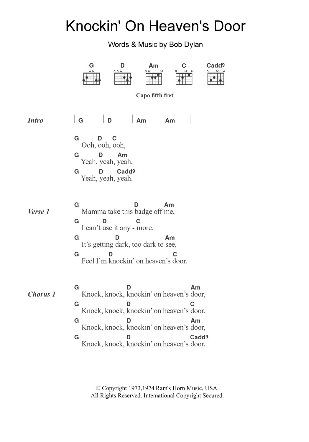 Avril Lavigne Knockin' On Heaven's Door Sheet Music Notes & Chords for Lyrics & Chords - Download or Print PDF