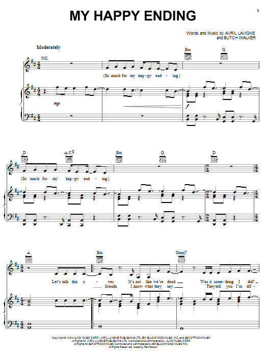 Avril Lavigne My Happy Ending Sheet Music Notes & Chords for Guitar Tab - Download or Print PDF
