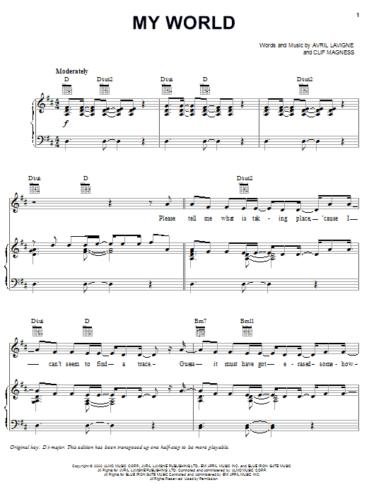 Avril Lavigne My World Sheet Music Notes & Chords for Easy Piano - Download or Print PDF