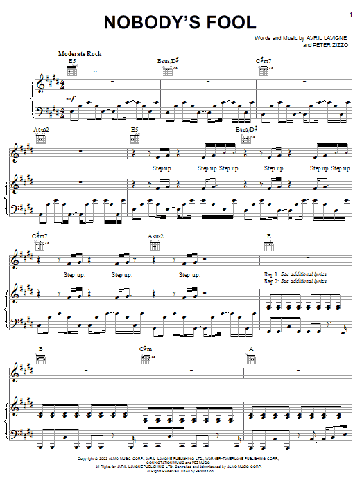 Avril Lavigne Nobody's Fool Sheet Music Notes & Chords for Lyrics & Chords - Download or Print PDF