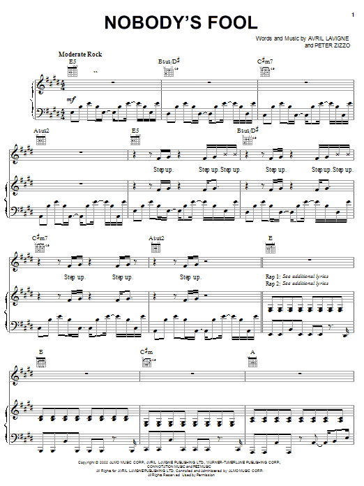 Avril Lavigne Nobody's Fool Sheet Music Notes & Chords for Easy Piano - Download or Print PDF