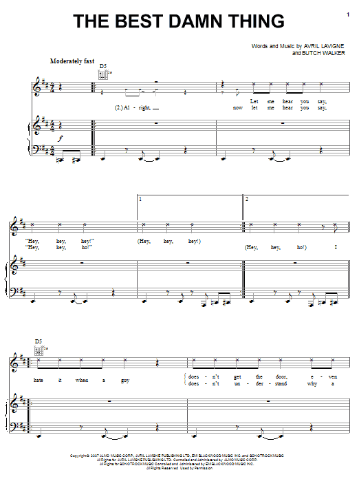 Avril Lavigne The Best Damn Thing Sheet Music Notes & Chords for Piano, Vocal & Guitar (Right-Hand Melody) - Download or Print PDF