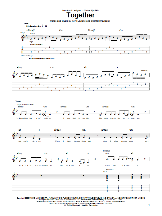 Avril Lavigne Together Sheet Music Notes & Chords for Guitar Tab - Download or Print PDF