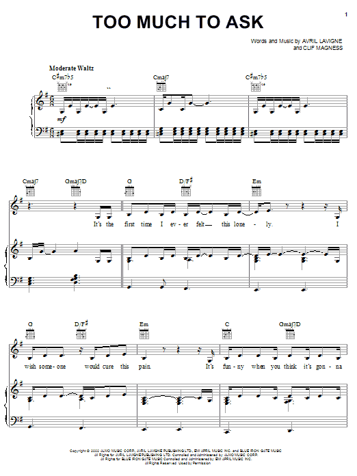 Avril Lavigne Too Much To Ask Sheet Music Notes & Chords for Guitar Tab - Download or Print PDF