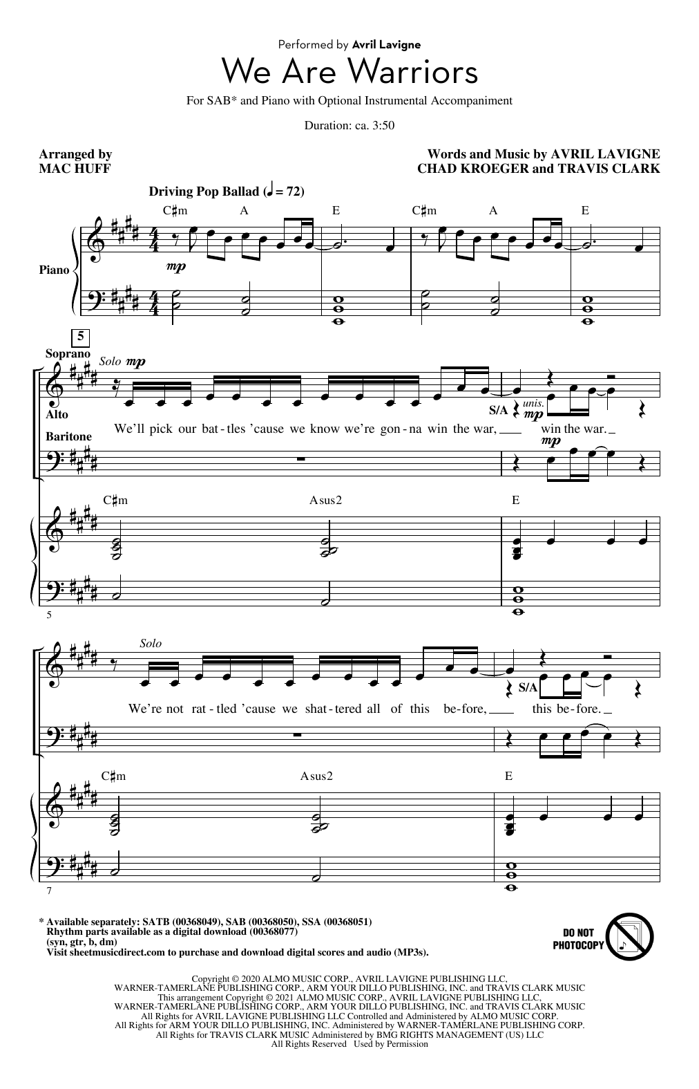 Avril Lavigne We Are Warriors (Warrior) (arr. Mac Huff) Sheet Music Notes & Chords for SAB Choir - Download or Print PDF