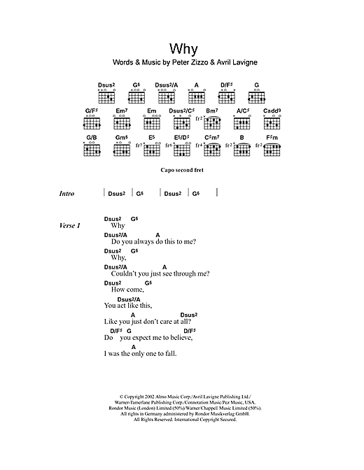 Avril Lavigne Why Sheet Music Notes & Chords for Lyrics & Chords - Download or Print PDF
