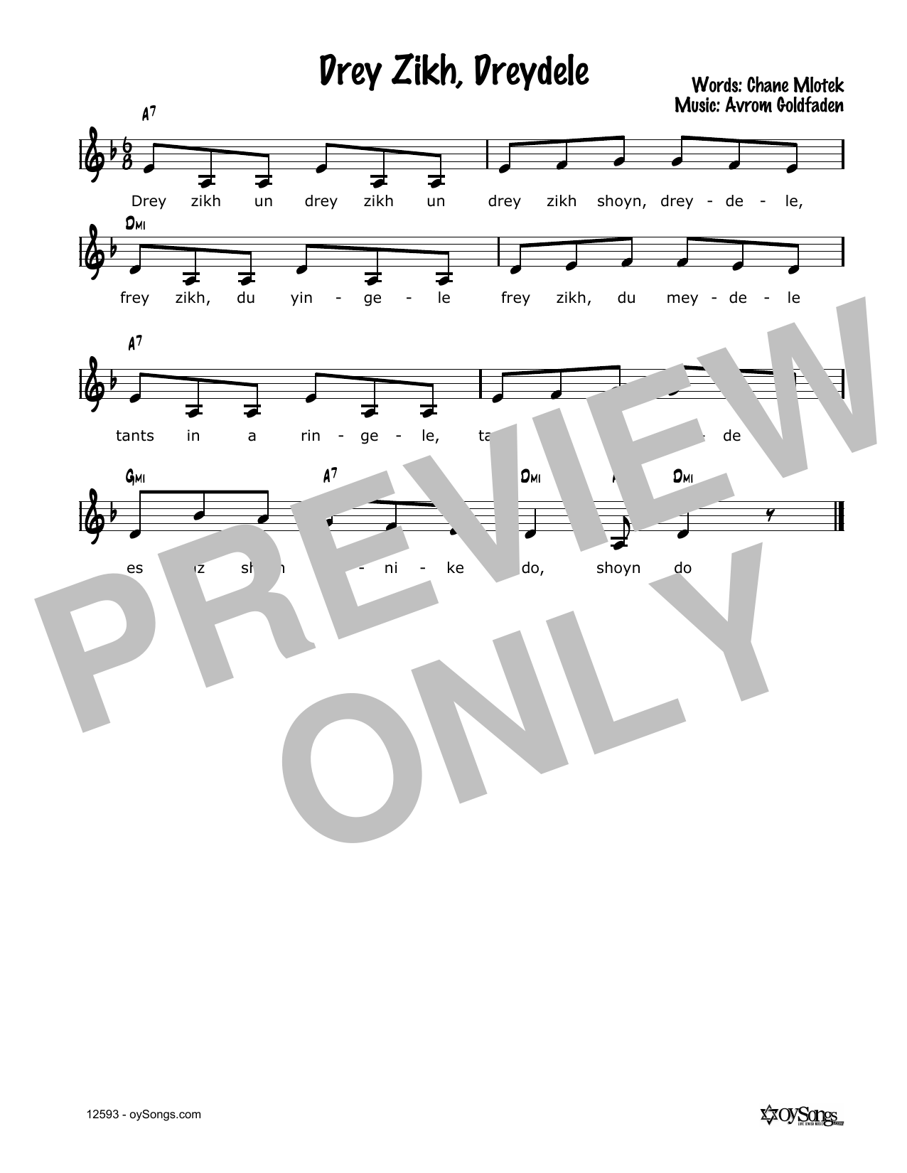 Avrom Goldfaden Drei Zich, Dreidele Sheet Music Notes & Chords for Melody Line, Lyrics & Chords - Download or Print PDF