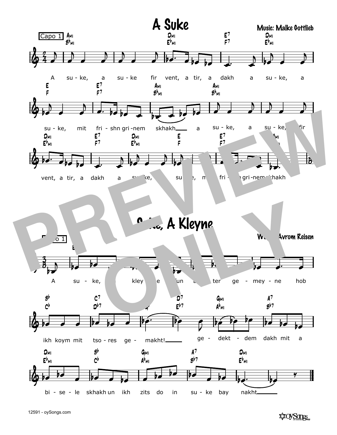 Avrom Reisen A Suke, A Kleyne Sheet Music Notes & Chords for Melody Line, Lyrics & Chords - Download or Print PDF