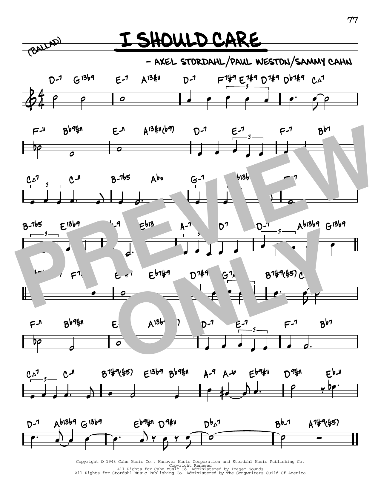Axel Stordahl I Should Care (arr. David Hazeltine) Sheet Music Notes & Chords for Real Book – Enhanced Chords - Download or Print PDF