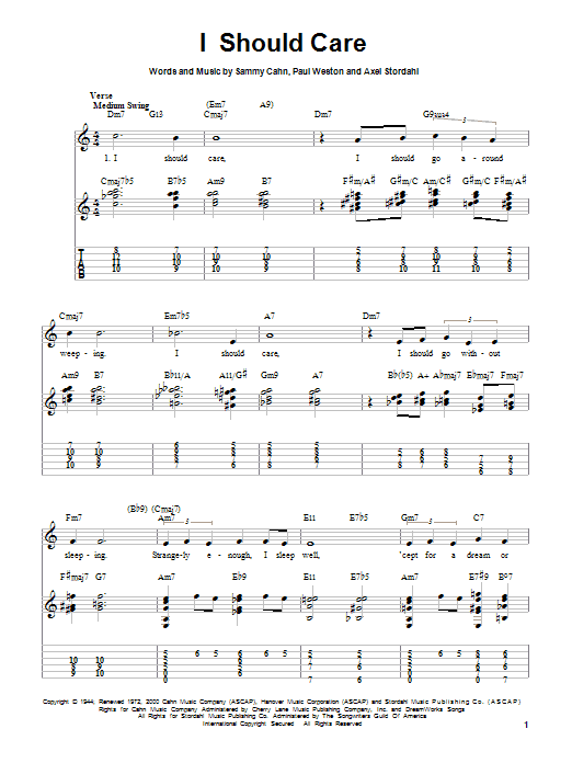 Axel Stordahl I Should Care Sheet Music Notes & Chords for Easy Guitar Tab - Download or Print PDF Axel Stordahl I Should Care Sheet Music Notes & Chords for Easy Guitar Tab - Download or Print PDF