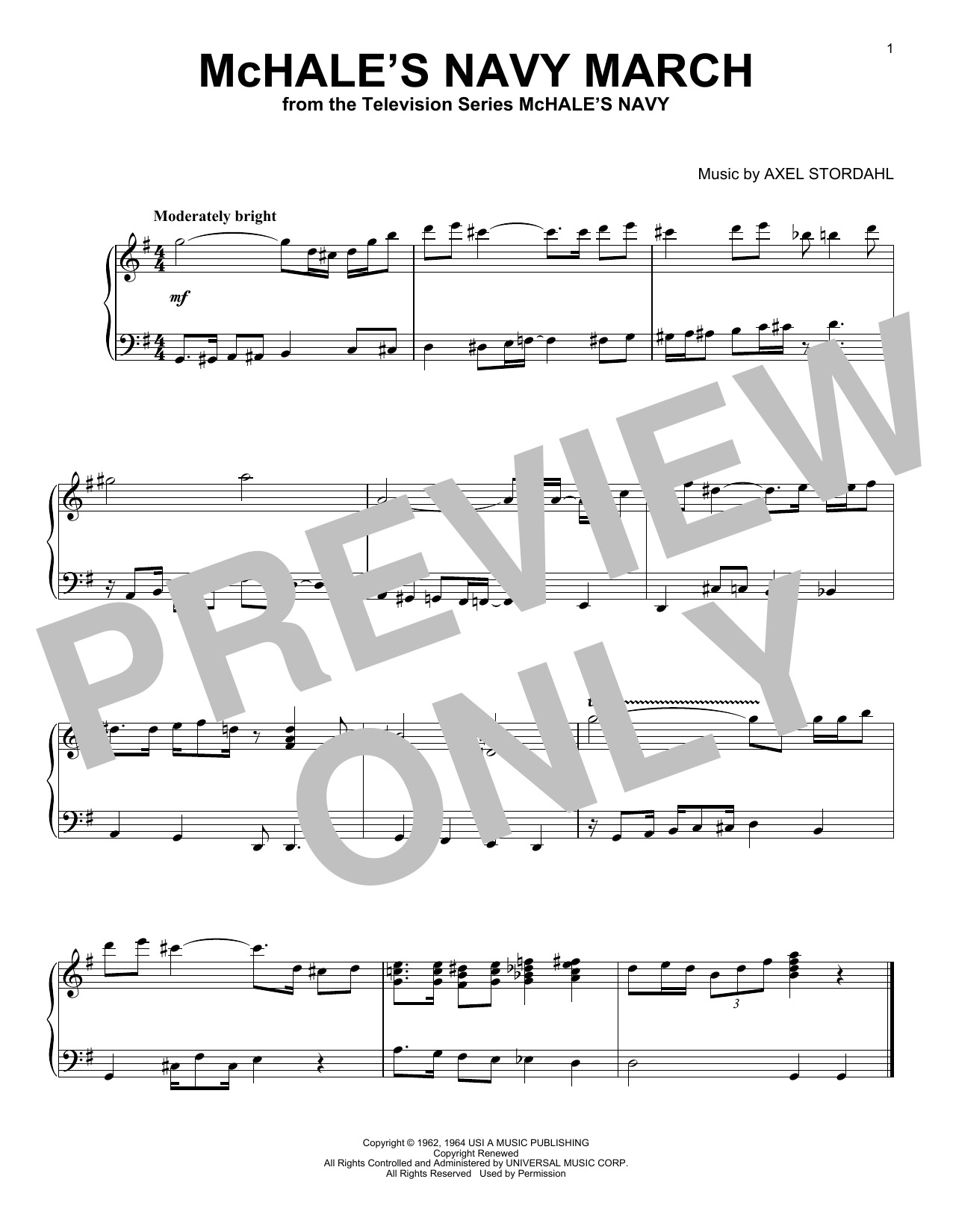 Axel Stordahl McHale's Navy March Sheet Music Notes & Chords for Piano Solo - Download or Print PDF