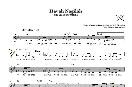 A.Z. Idelsohn Havah Nagilah (Rise Up; Let Us Be Joyful!) Sheet Music Notes & Chords for Melody Line, Lyrics & Chords - Download or Print PDF
