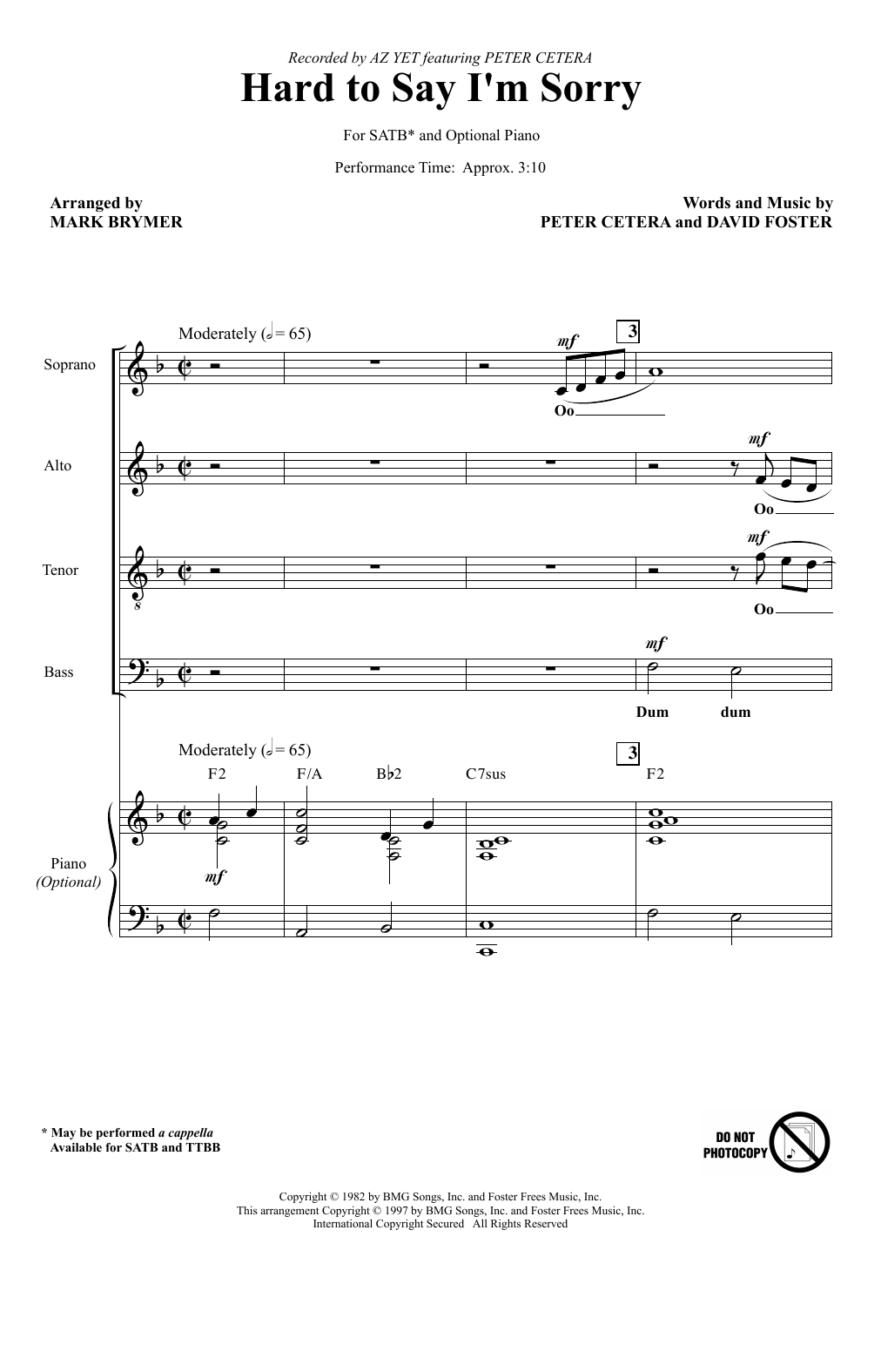 Az Yet Hard To Say I'm Sorry (feat. Peter Cetera) (arr. Mark Brymer) Sheet Music Notes & Chords for SATB Choir - Download or Print PDF