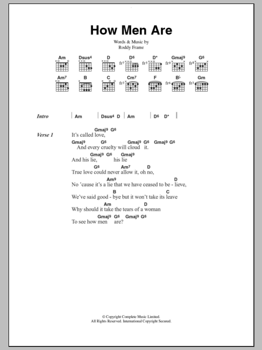 Aztec Camera How Men Are Sheet Music Notes & Chords for Guitar Chords/Lyrics - Download or Print PDF