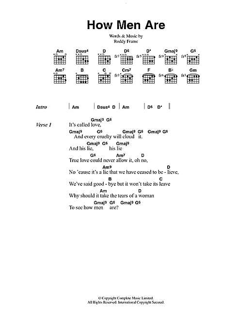 Preview Aztec Camera How Men Are Pop sheet music, notes and chords for Lyrics & Chords, SKU: 49849 How Men Are sheet music