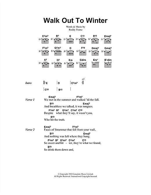 Aztec Camera Walk Out To Winter Sheet Music Notes & Chords for Lyrics & Chords - Download or Print PDF
