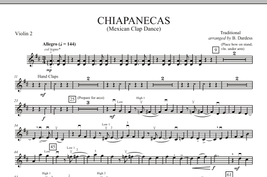 B. Dardess Chiapanecas (Mexican Clap Dance) - Violin 2 Sheet Music Notes & Chords for Orchestra - Download or Print PDF