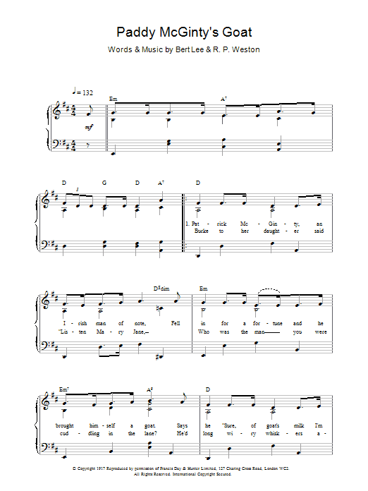 B Lee Paddy McGintys Goat Sheet Music Notes & Chords for Piano, Vocal & Guitar (Right-Hand Melody) - Download or Print PDF