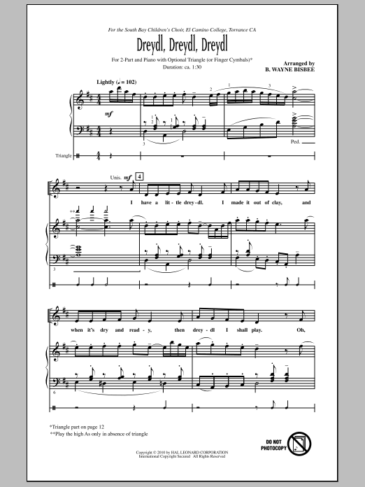 B. Wayne Bisbee Dreydl, Dreydl, Dreydl Sheet Music Notes & Chords for 2-Part Choir - Download or Print PDF