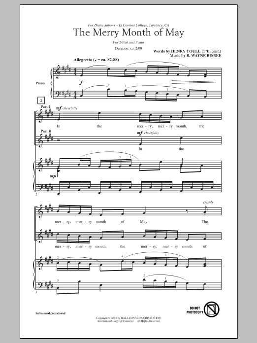 B. Wayne Bisbee The Merry Month Of May Sheet Music Notes & Chords for 2-Part Choir - Download or Print PDF