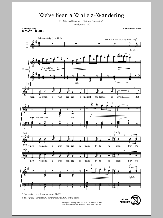 B. Wayne Bisbee We've Been A While A-Wandering Sheet Music Notes & Chords for SSA - Download or Print PDF