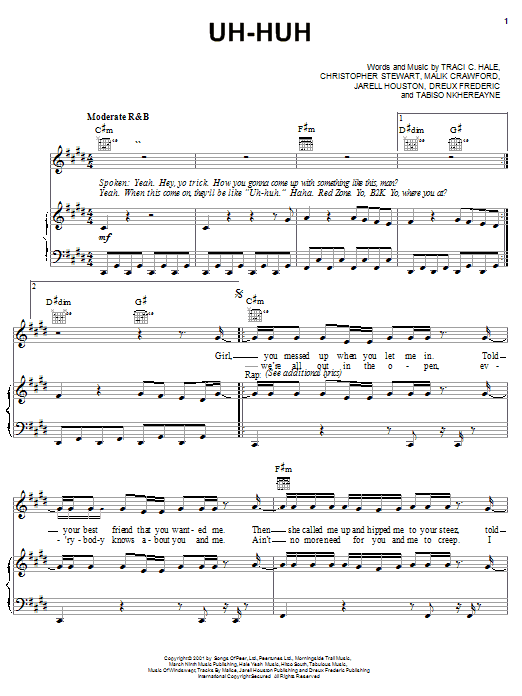 B2K Uh-Huh Sheet Music Notes & Chords for Piano, Vocal & Guitar (Right-Hand Melody) - Download or Print PDF