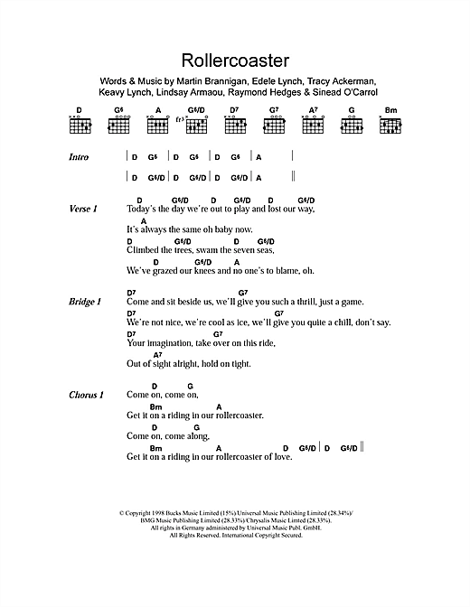 B*witched Rollercoaster Sheet Music Notes & Chords for Guitar Chords/Lyrics - Download or Print PDF
