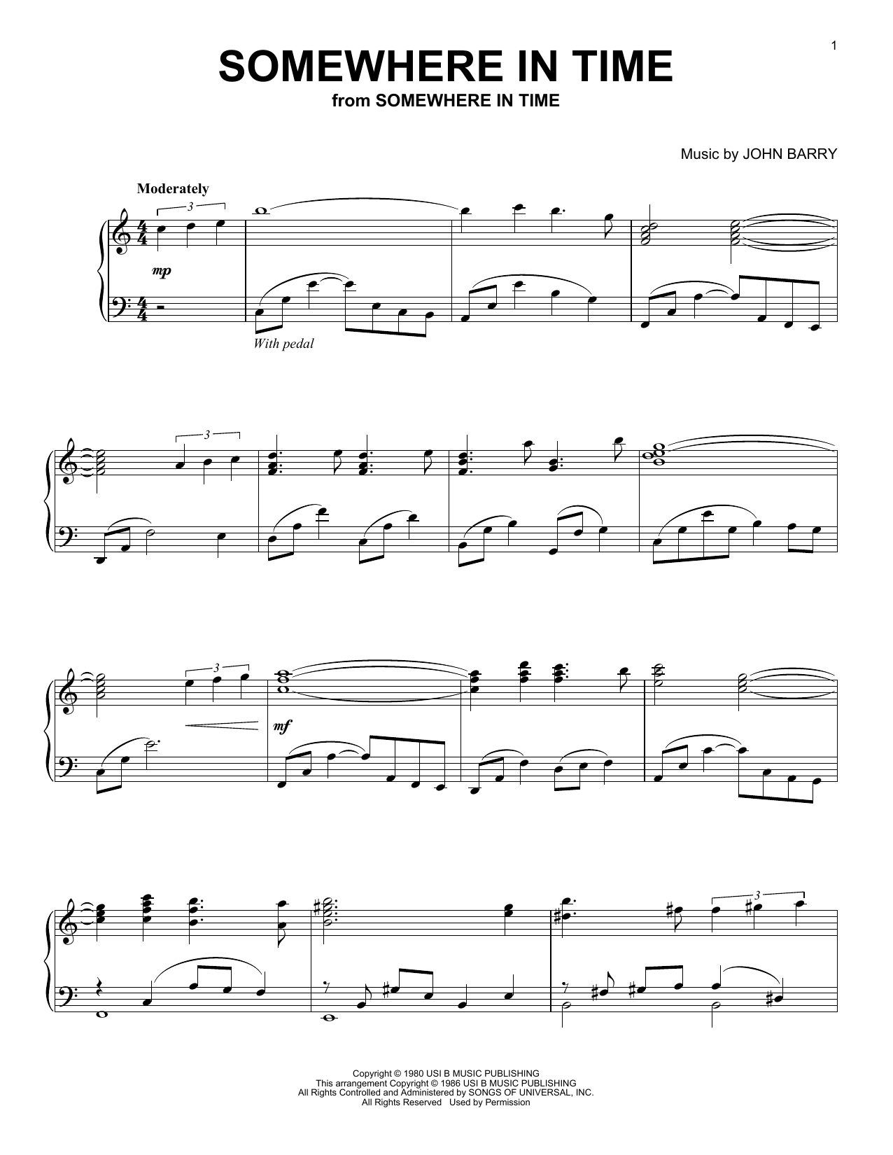B.A. Robertson Somewhere In Time Sheet Music Notes & Chords for Piano - Download or Print PDF