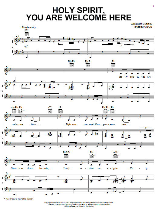 Babbie Mason Holy Spirit, You Are Welcome Here Sheet Music Notes & Chords for Piano, Vocal & Guitar (Right-Hand Melody) - Download or Print PDF