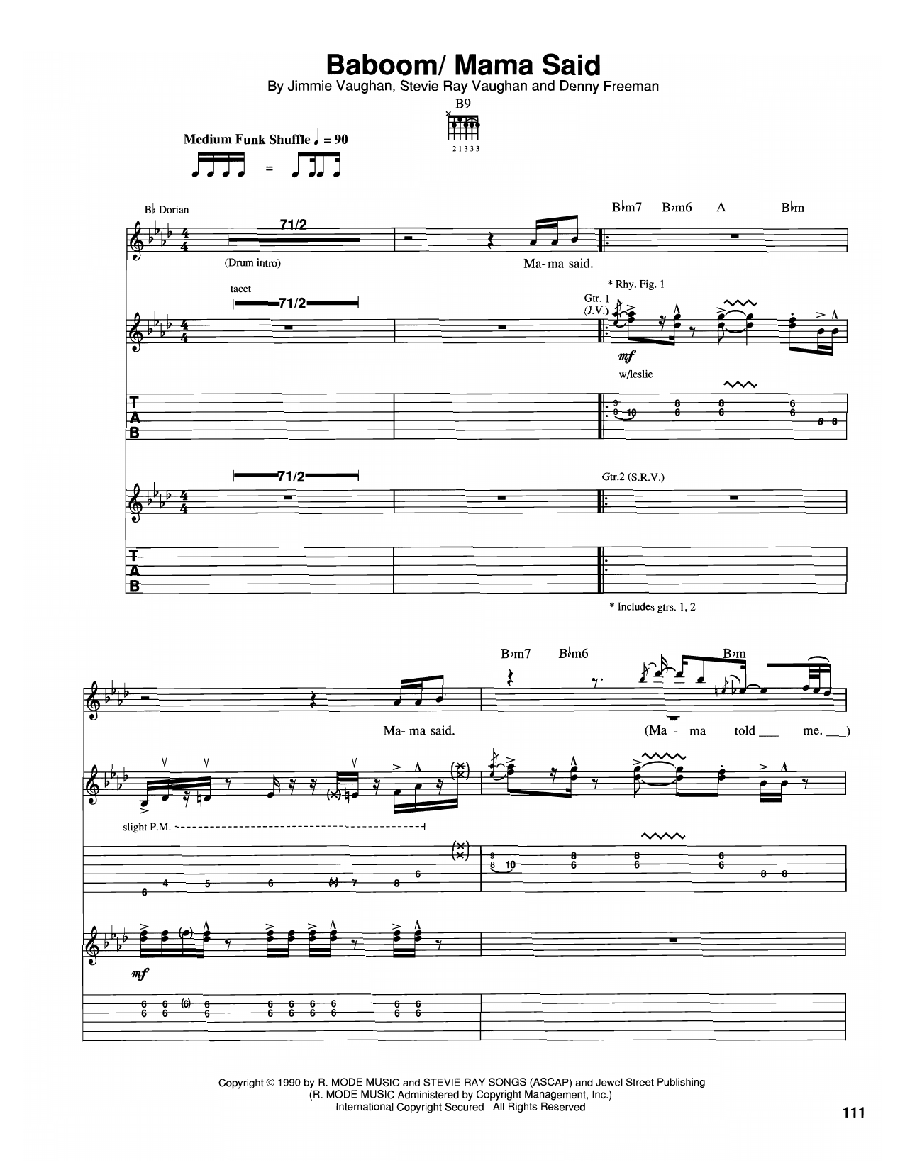 Preview The Vaughan Brothers Baboom/Mama Said Blues sheet music, notes and chords for Guitar Tab, SKU: 450601 sheet music, piano notes, chords, guitar tabs, score, transpose, transcribe, how to play, guide, download, learn, tutorial, progression, song, artist, awards, billboard, mtv, vh1, tour, single, album, release